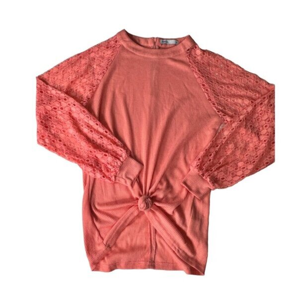 3 for $15 Miholl Coral Long Sleeve Lace Knit Top, Tie Front , NWT Size Small - Picture 10 of 10